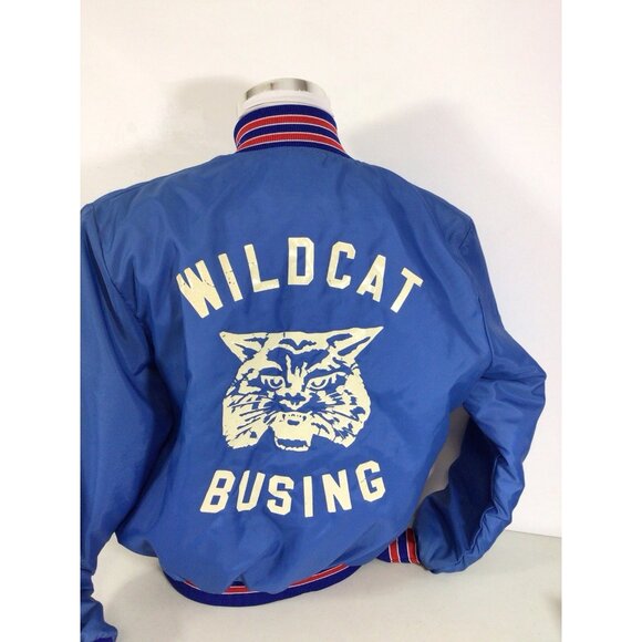 Vintage Satin Bomber Jacket Wildcats Busing Mens Medium - Picture 8 of 8